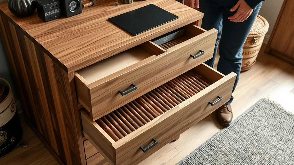 Kommode mit integriertem Humidor für Zigarren im Einsatz